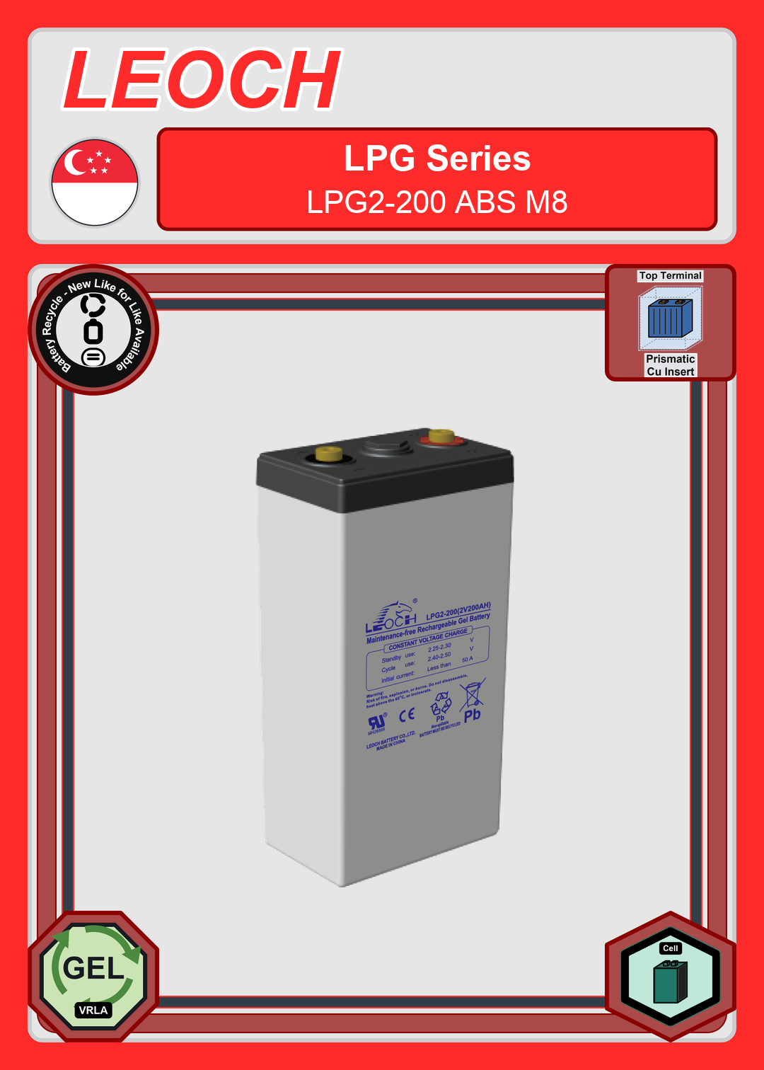 Battery Recycle Leoch Battery LPG Series LPG2 200 ABS M8