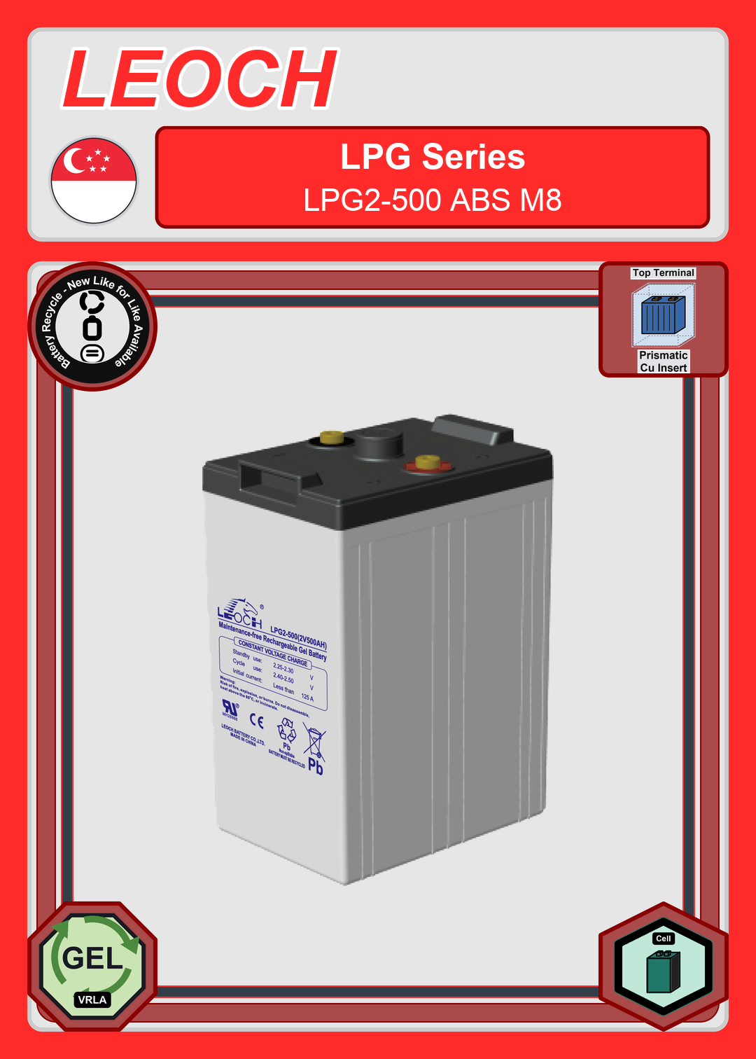 Battery Recycle Leoch Battery LPG Series LPG2 500 ABS M8