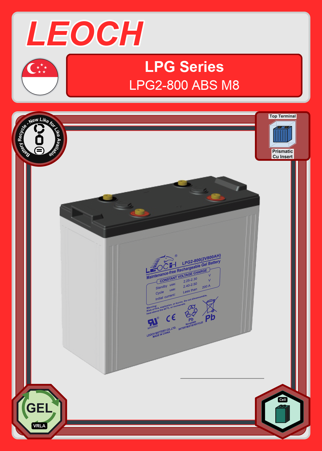 Battery Recycle Leoch Battery LPG Series LPG2 800 ABS M8
