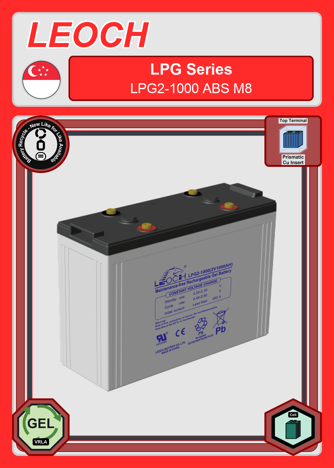 Battery Recycle Leoch Battery LPG Series LPG2 1000 ABS M8