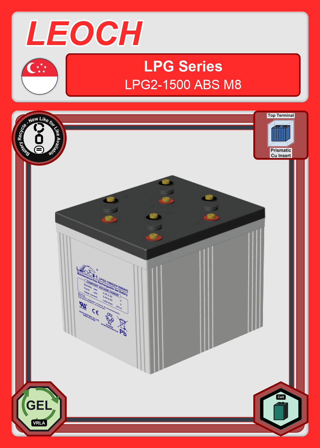 Battery Recycle Leoch Battery LPG Series LPG2 1500 ABS M8
