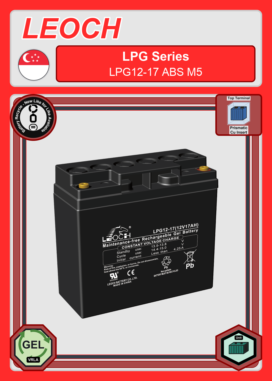 Battery Recycle Leoch Battery LPG Series LPG12 17 ABS M5