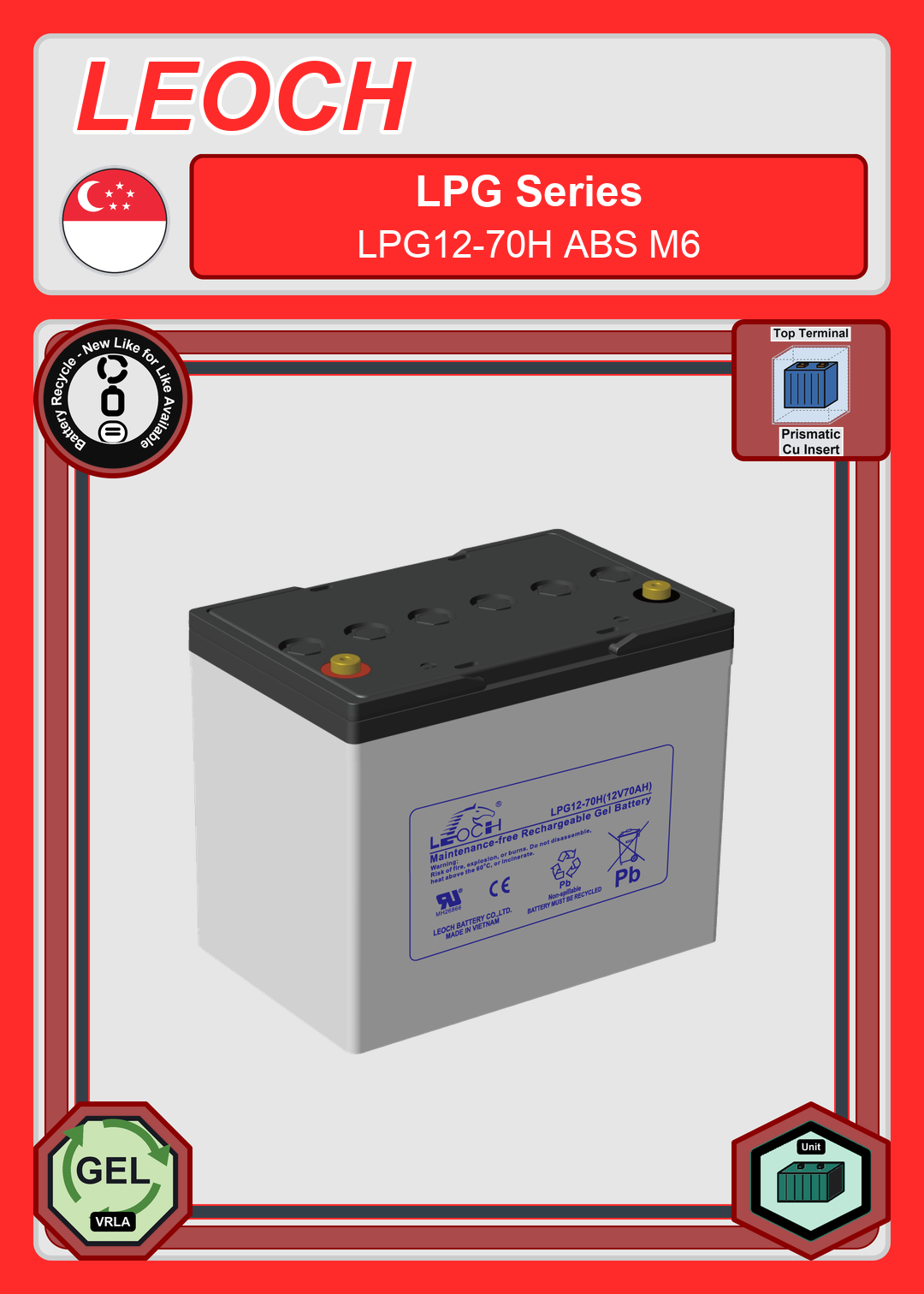 Battery Recycle Leoch Battery LPG Series LPG12 70H ABS M6