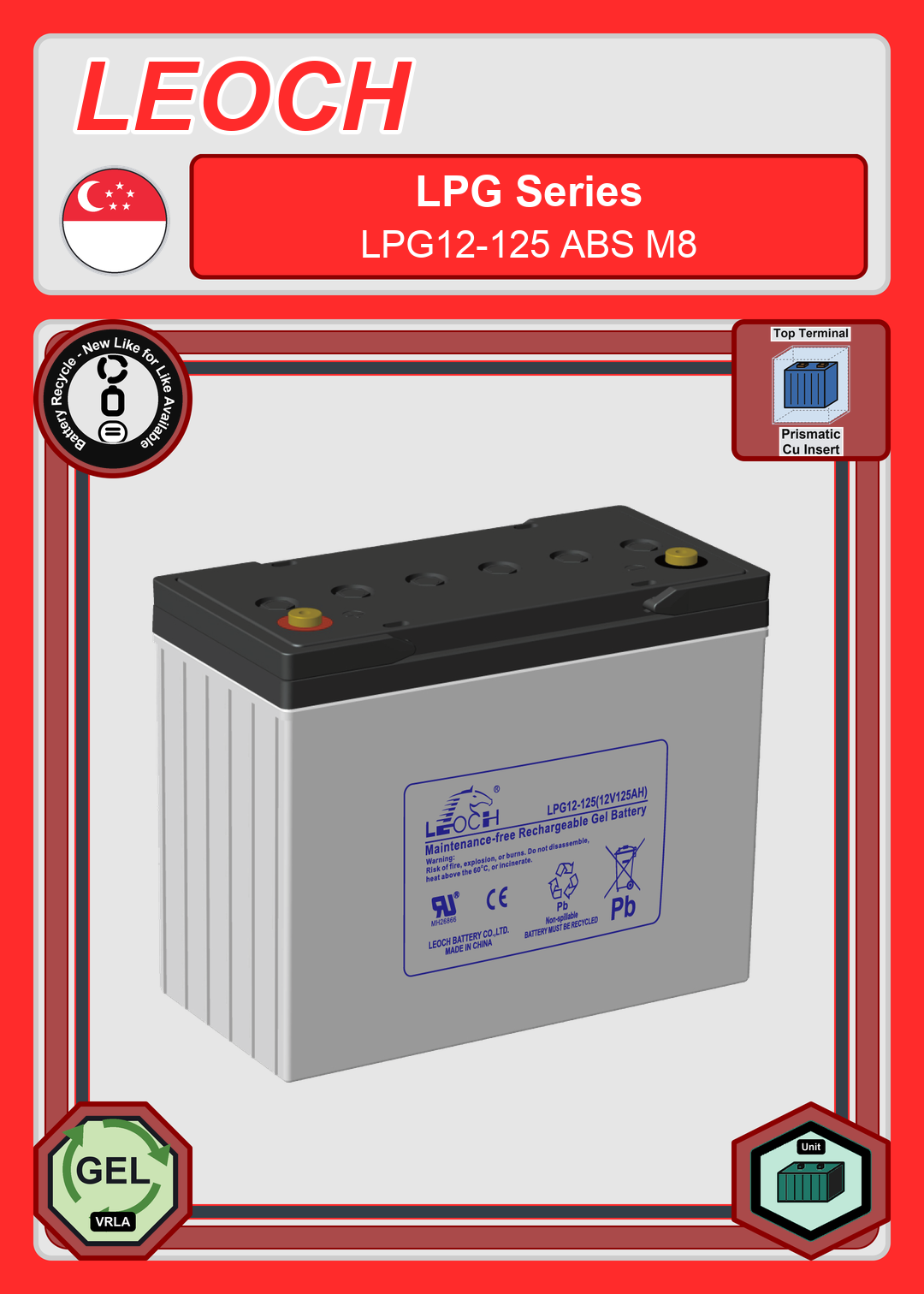 Battery Recycle Leoch Battery LPG Series LPG12 125 ABS M8