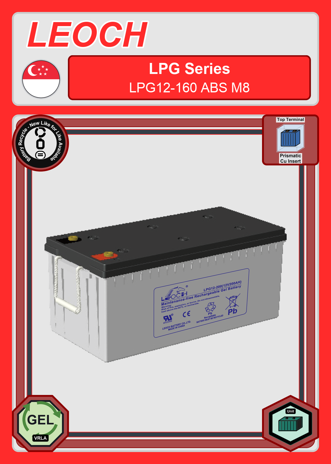 Battery Recycle Leoch Battery LPG Series LPG12 160 ABS M8