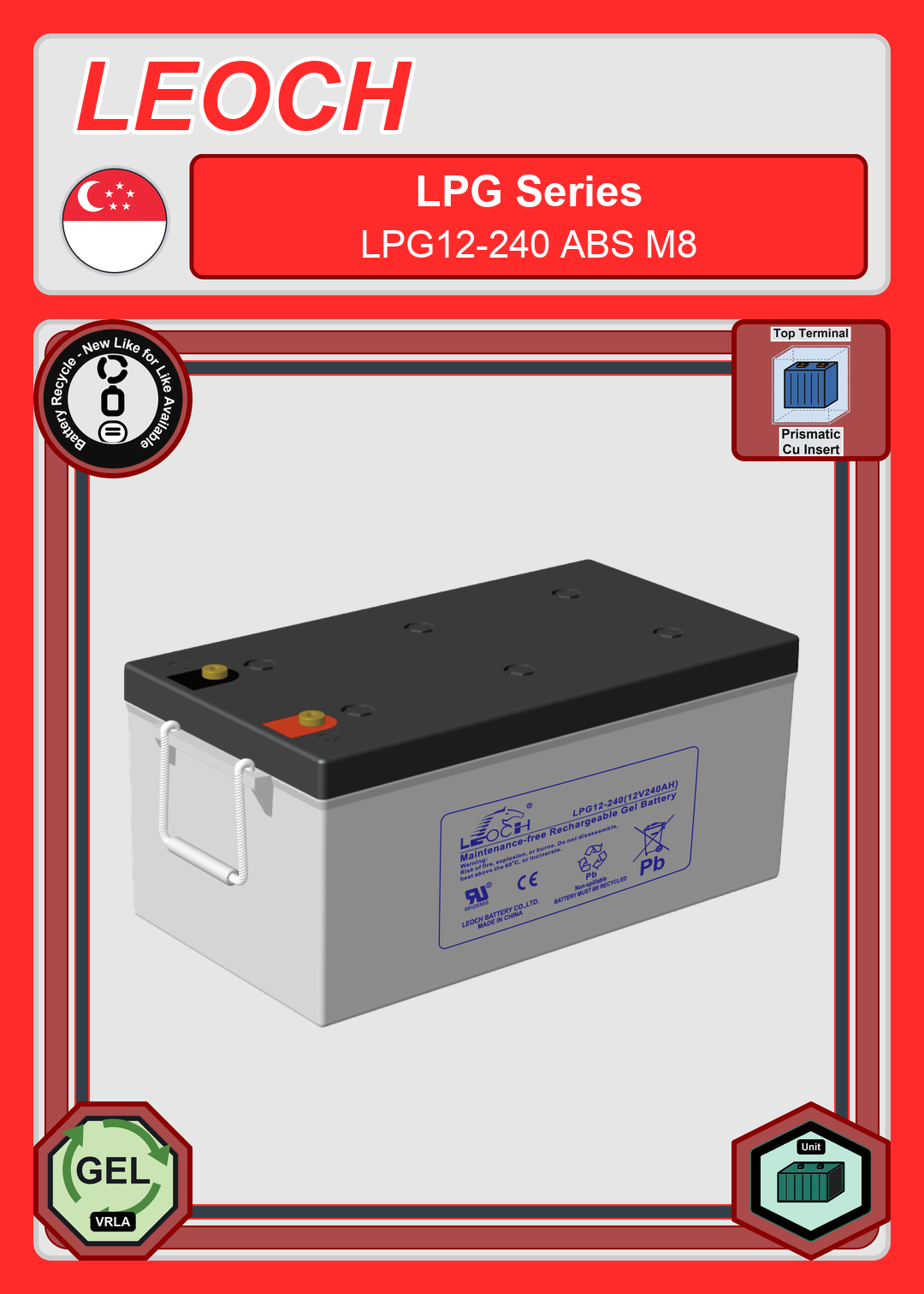 Battery Recycle Leoch Battery LPG Series LPG12 240 ABS M8
