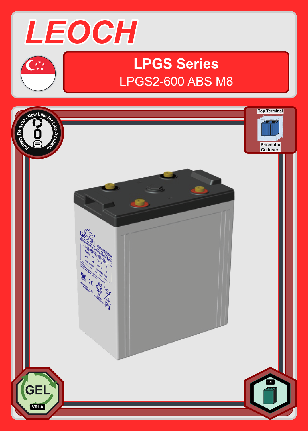 Battery Recycle Leoch Battery LPGS Series LPGS2 600 ABS M8