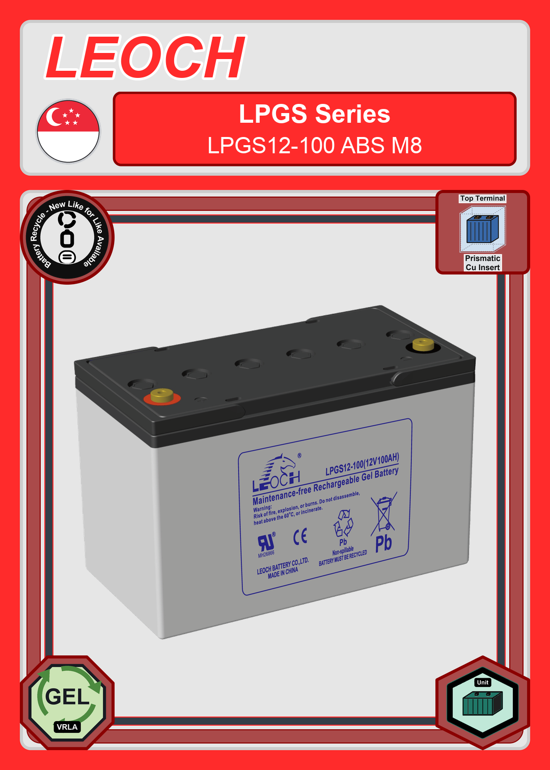 Battery Recycle Leoch Battery LPGS Series LPGS12 100 ABS M8
