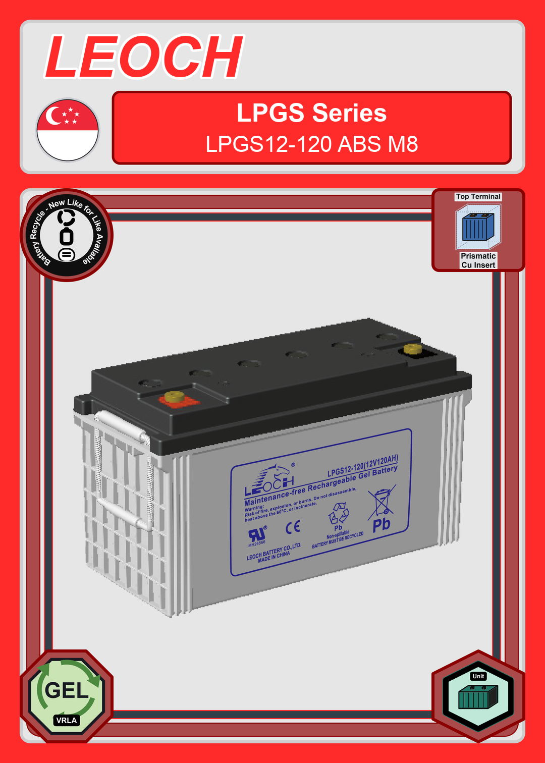 Battery Recycle Leoch Battery LPGS Series LPGS12 120 ABS M8
