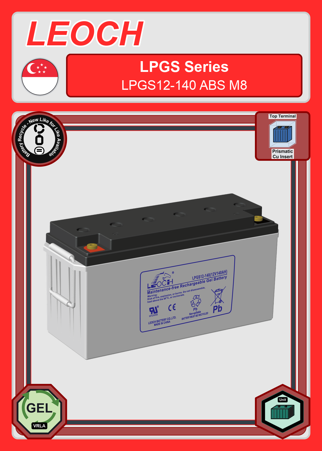 Battery Recycle Leoch Battery LPGS Series LPGS12 140 ABS M8