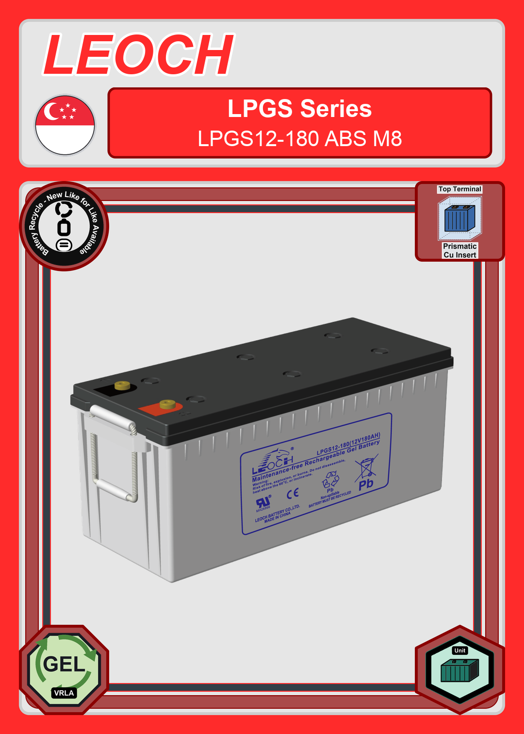 Battery Recycle Leoch Battery LPGS Series LPGS12 180 ABS M8