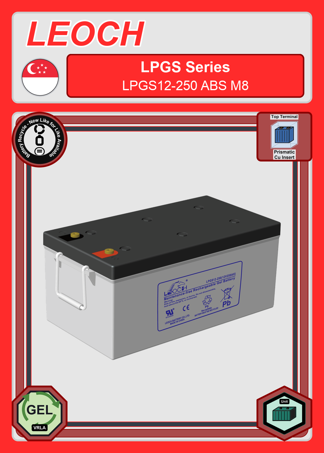 Battery Recycle Leoch Battery LPGS Series LPGS12 250 ABS M8