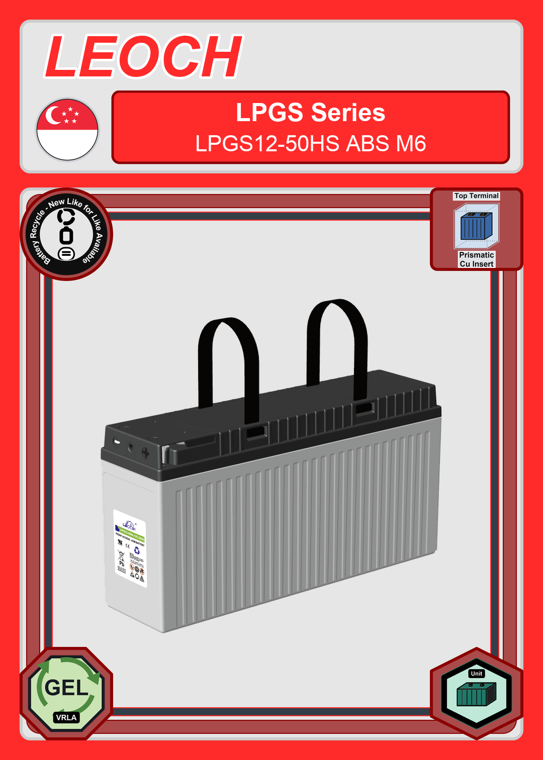Battery Recycle Leoch Battery LPGS Series LPGS12 50HS ABS M6