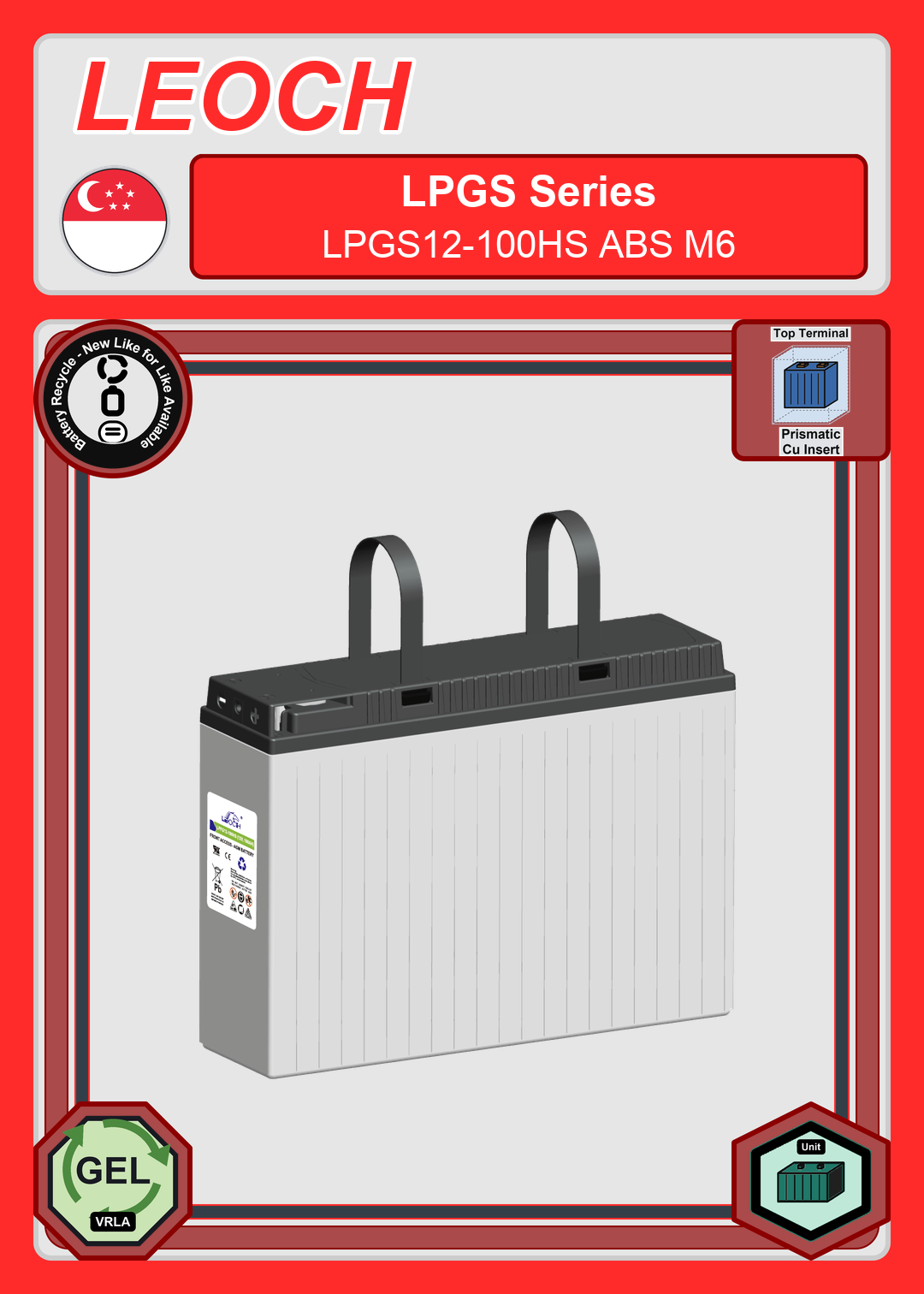 Battery Recycle Leoch Battery LPGS Series LPGS12 100HS ABS M6