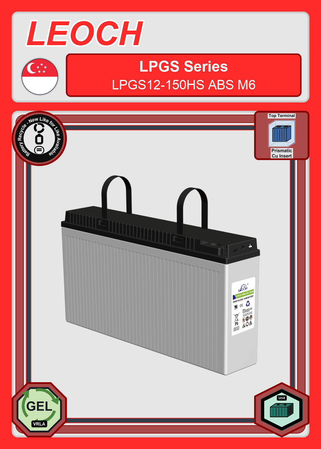 Battery Recycle Leoch Battery LPGS Series LPGS12 150HS ABS M6
