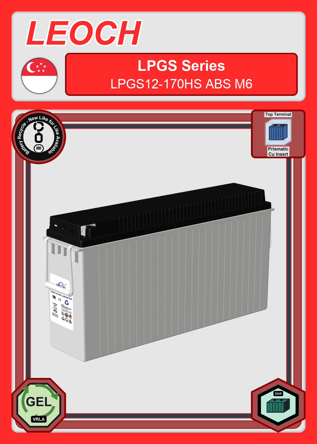 Battery Recycle Leoch Battery LPGS Series LPGS12 170HS ABS M6