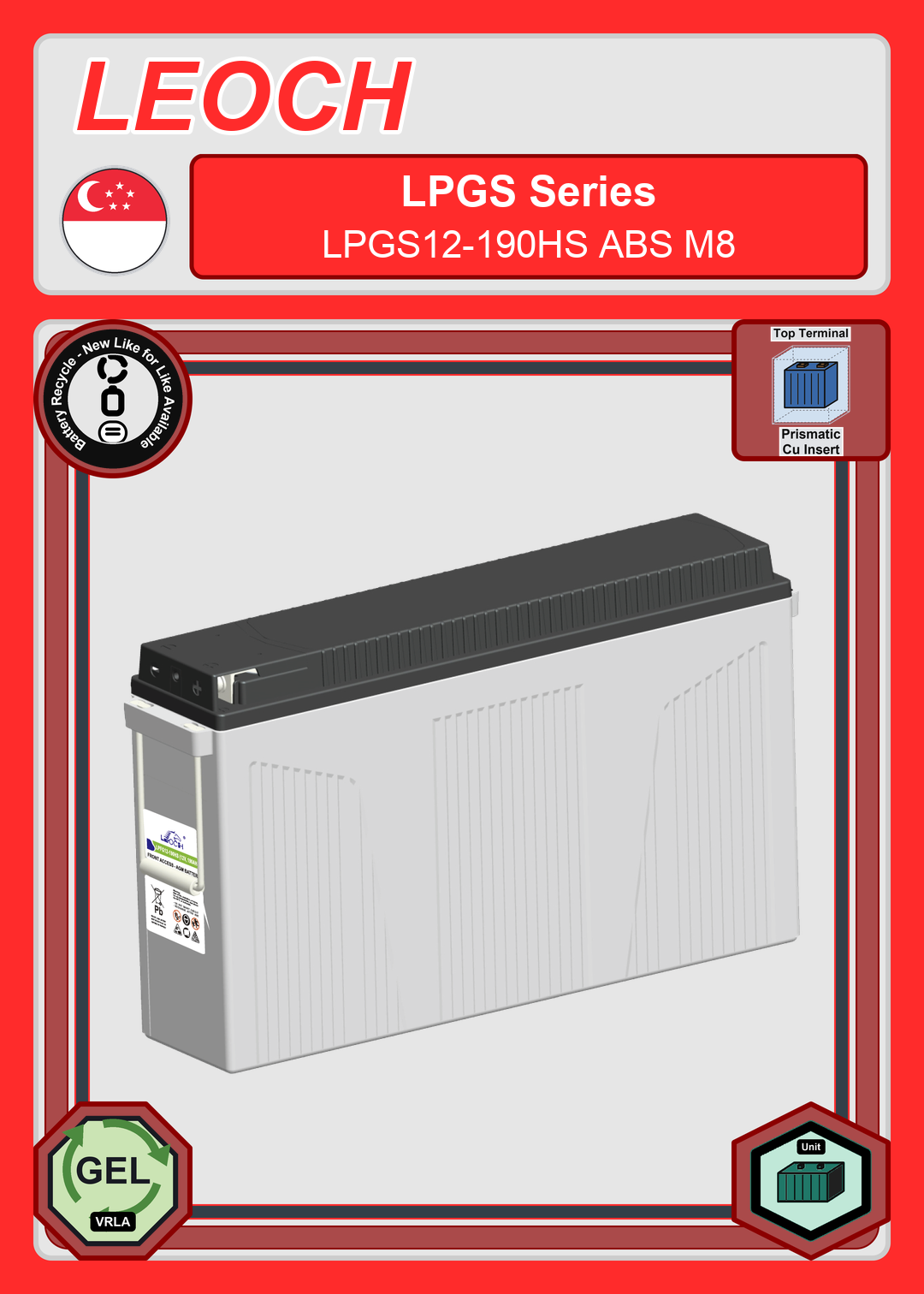 Battery Recycle Leoch Battery LPGS Series LPGS12 190HS ABS M8