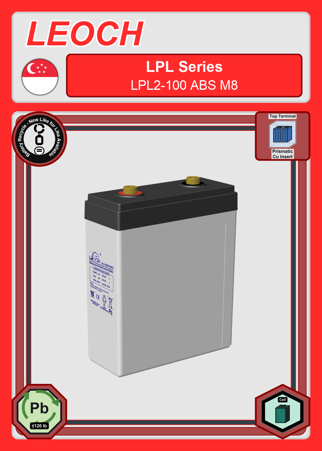 Battery Recycle Leoch Battery LPL Series LPL2 100 ABS M8