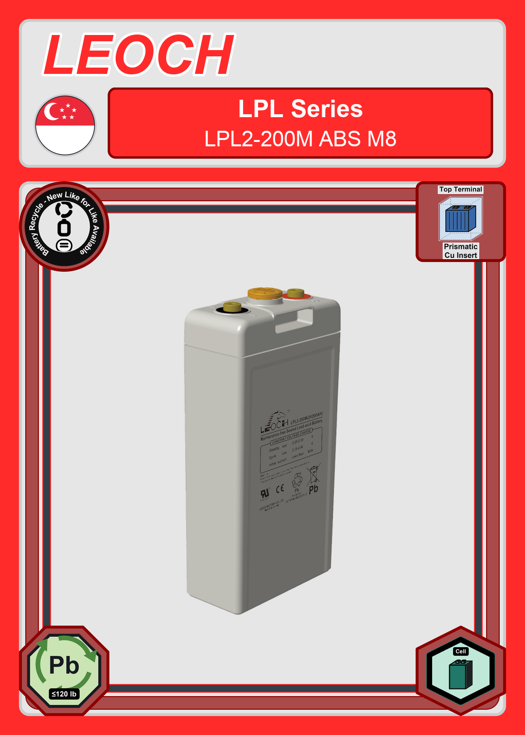 Battery Recycle Leoch Battery LPL Series LPL2 200M ABS M8