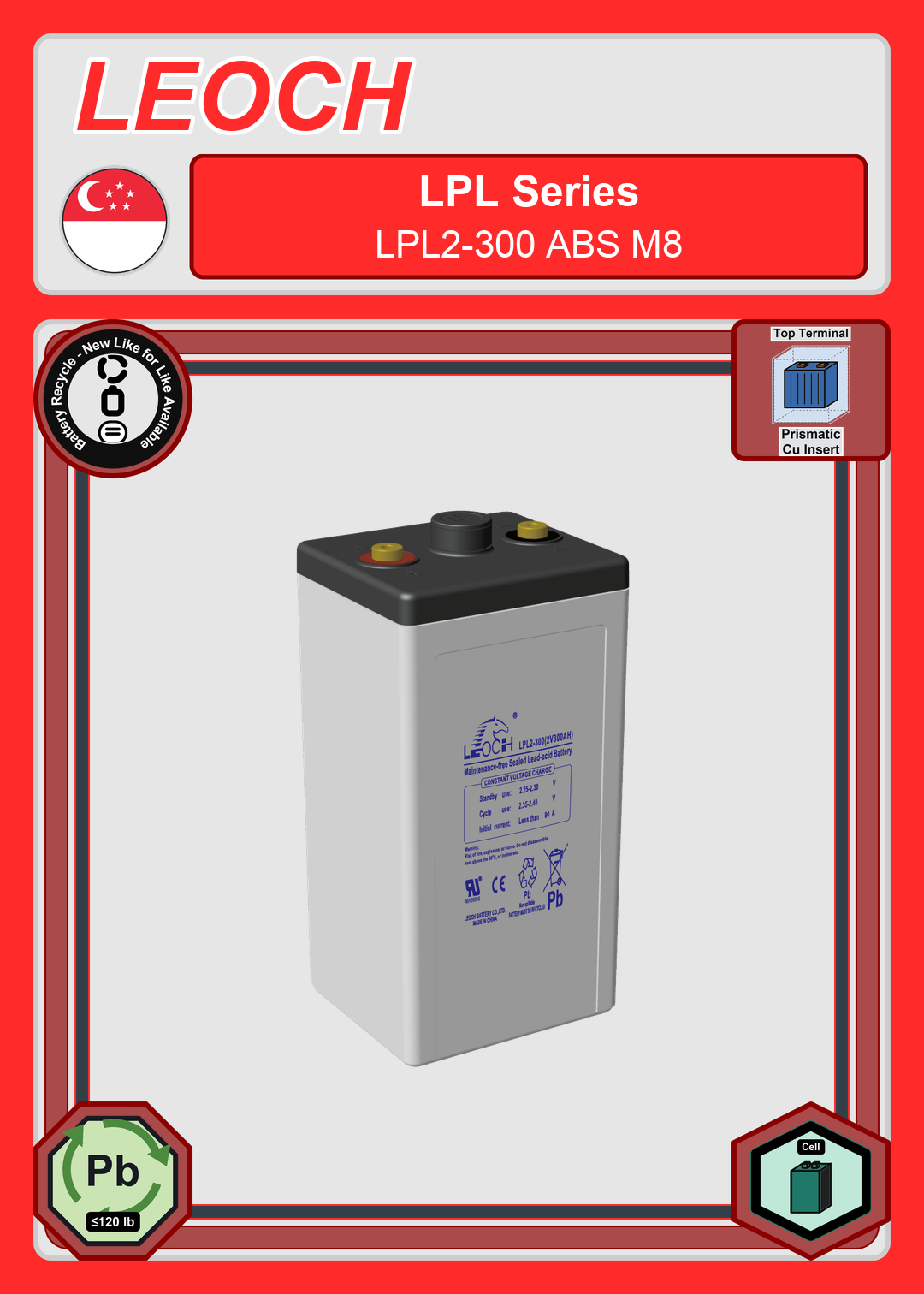 Battery Recycle Leoch Battery LPL Series LPL2 300 ABS M8