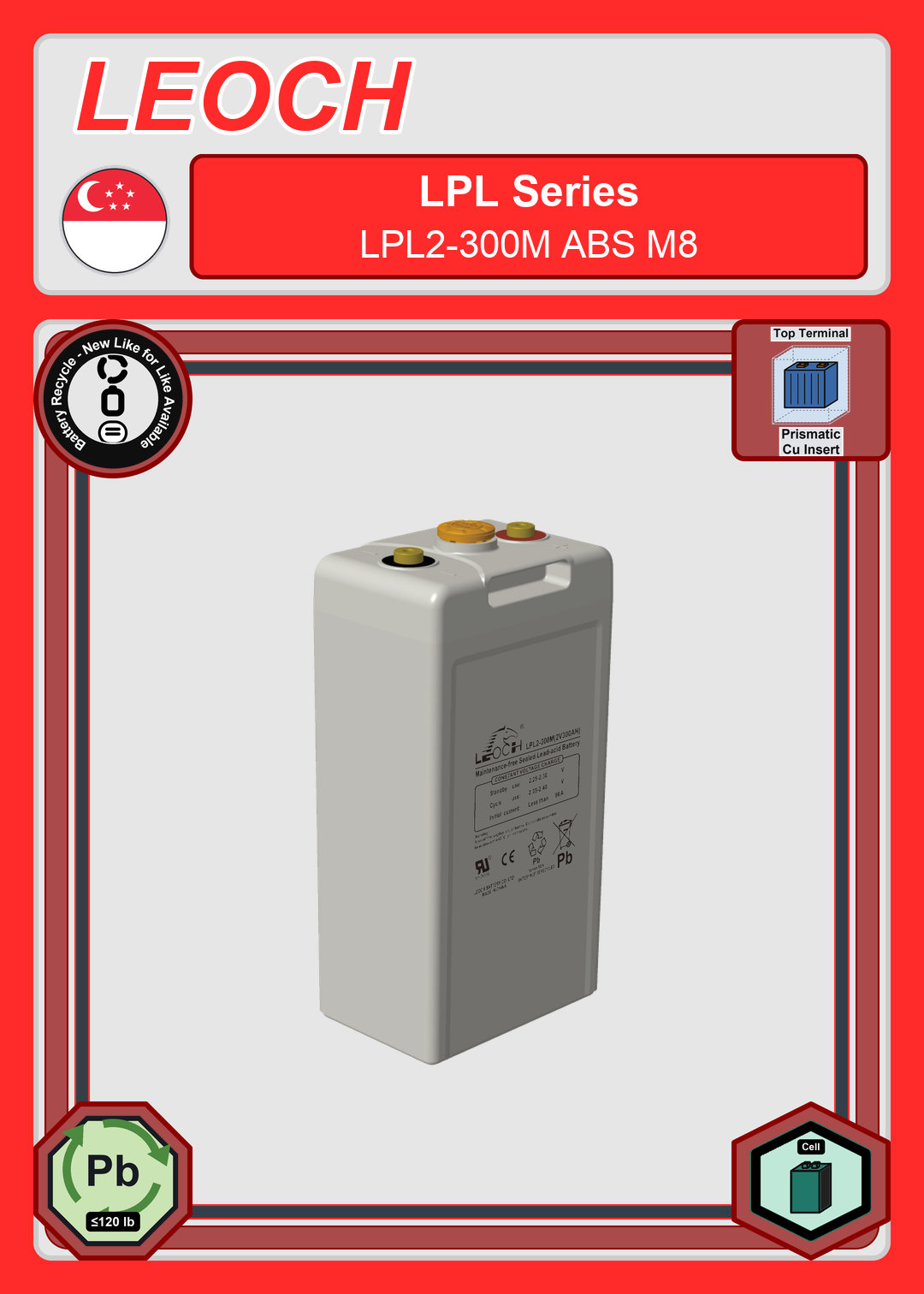 Battery Recycle Leoch Battery LPL Series LPL2 300M ABS M8