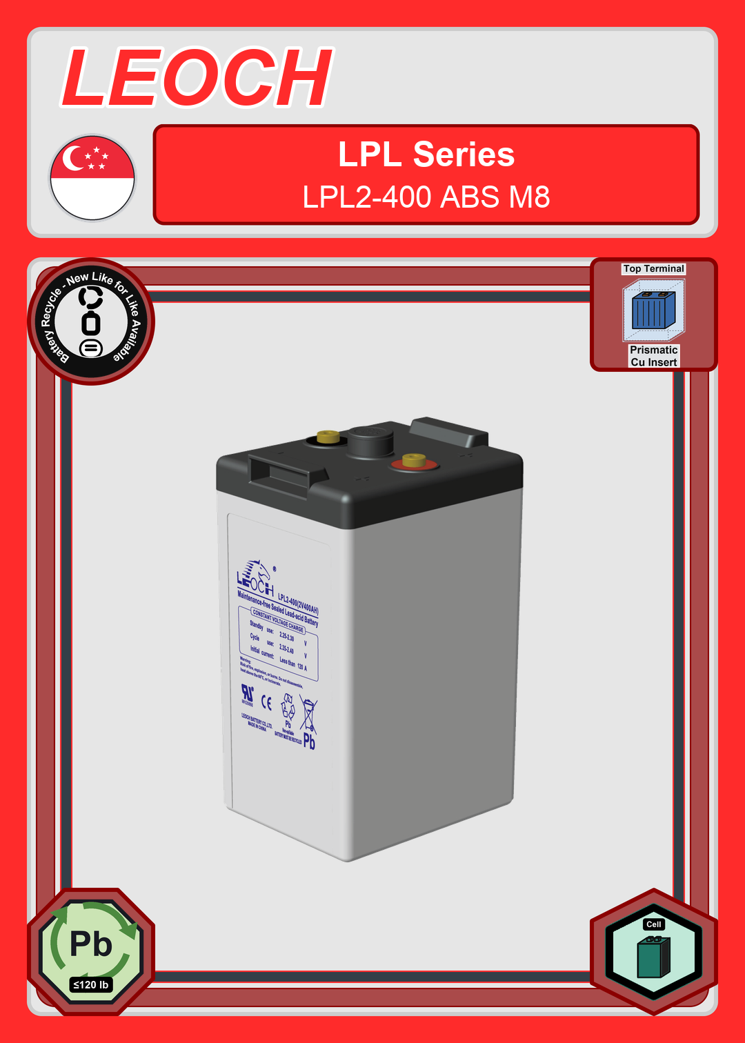 Battery Recycle Leoch Battery LPL Series LPL2 400 ABS M8