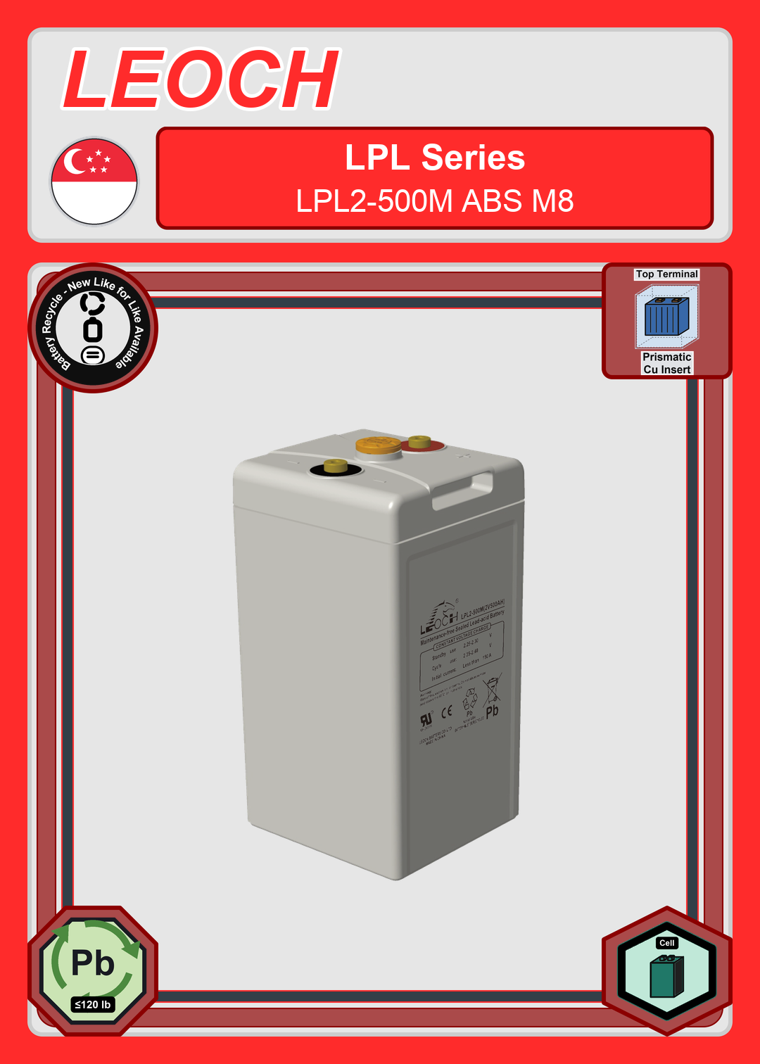 Battery Recycle Leoch Battery LPL Series LPL2 500M ABS M8