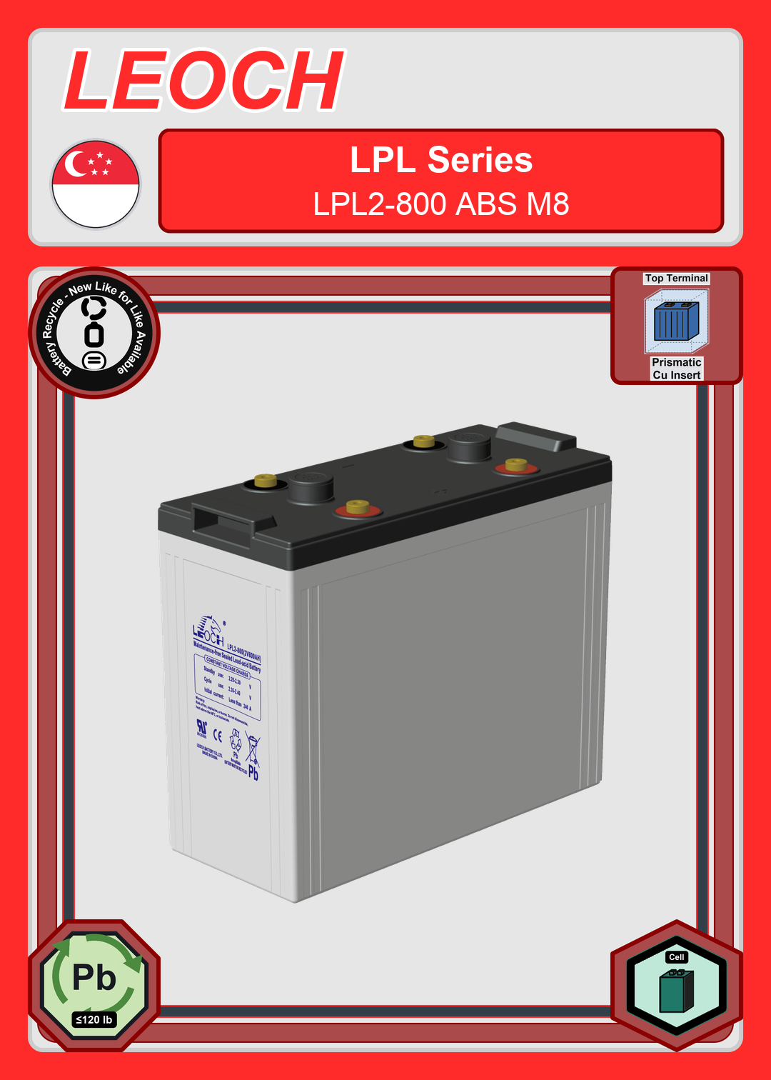 Battery Recycle Leoch Battery LPL Series LPL2 800 ABS M8