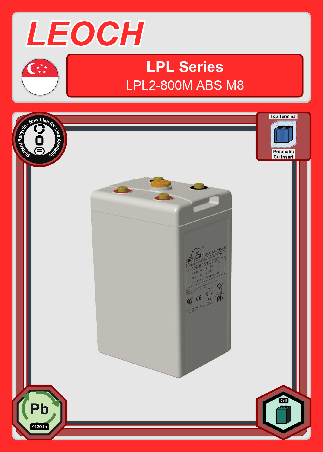 Battery Recycle Leoch Battery LPL Series LPL2 800M ABS M8