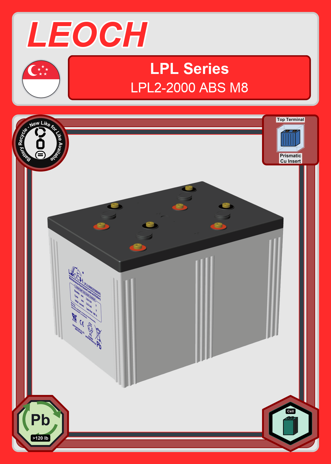 Battery Recycle Leoch Battery LPL Series LPL2 2000 ABS M8