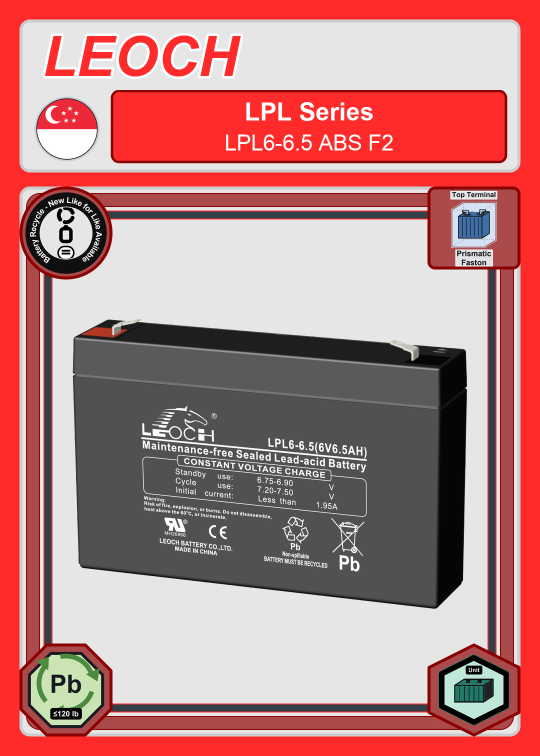 Battery Recycle Leoch Battery LPL Series LPL6 6 5 ABS F2