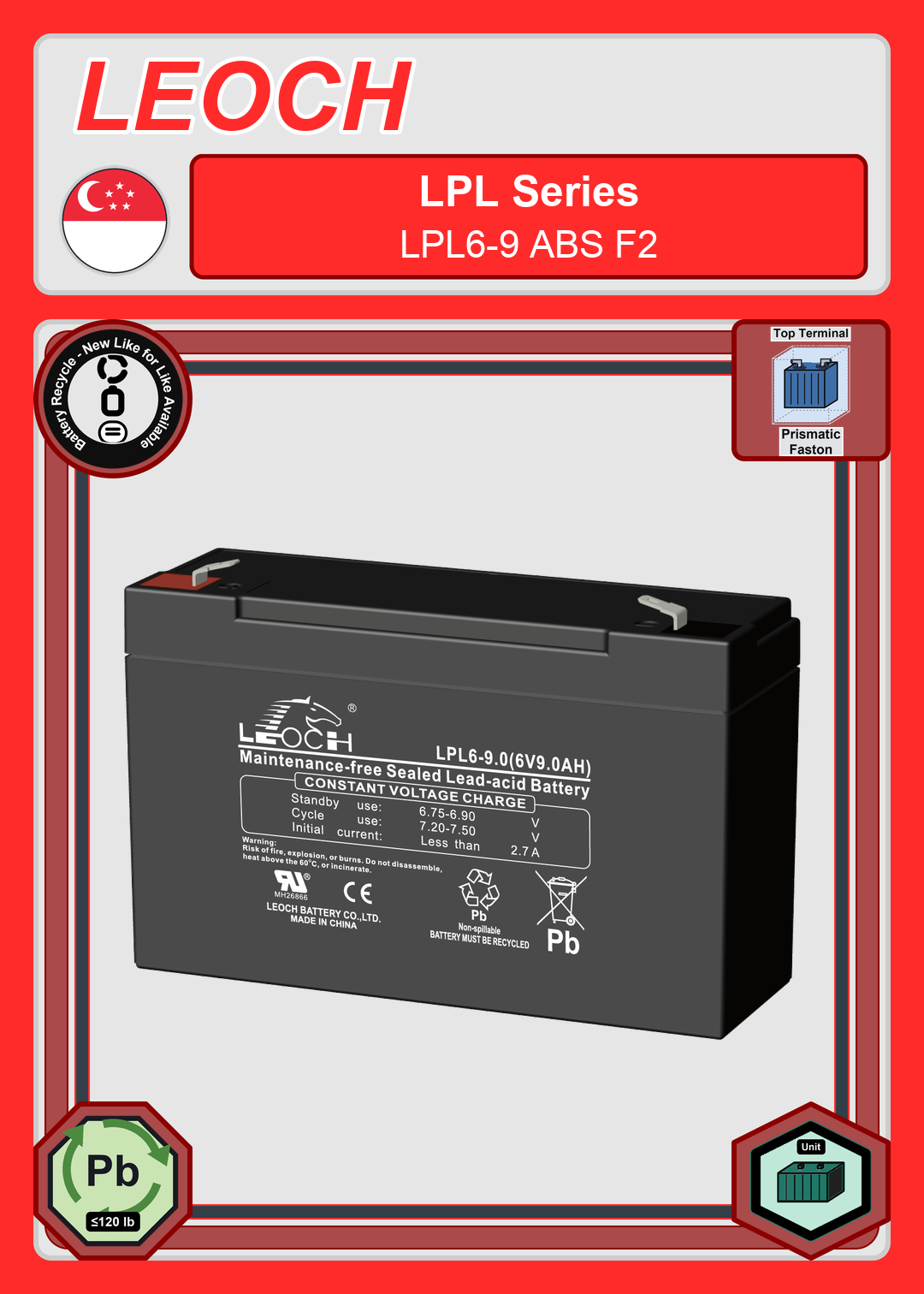 Battery Recycle Leoch Battery LPL Series LPL6 9 ABS F2