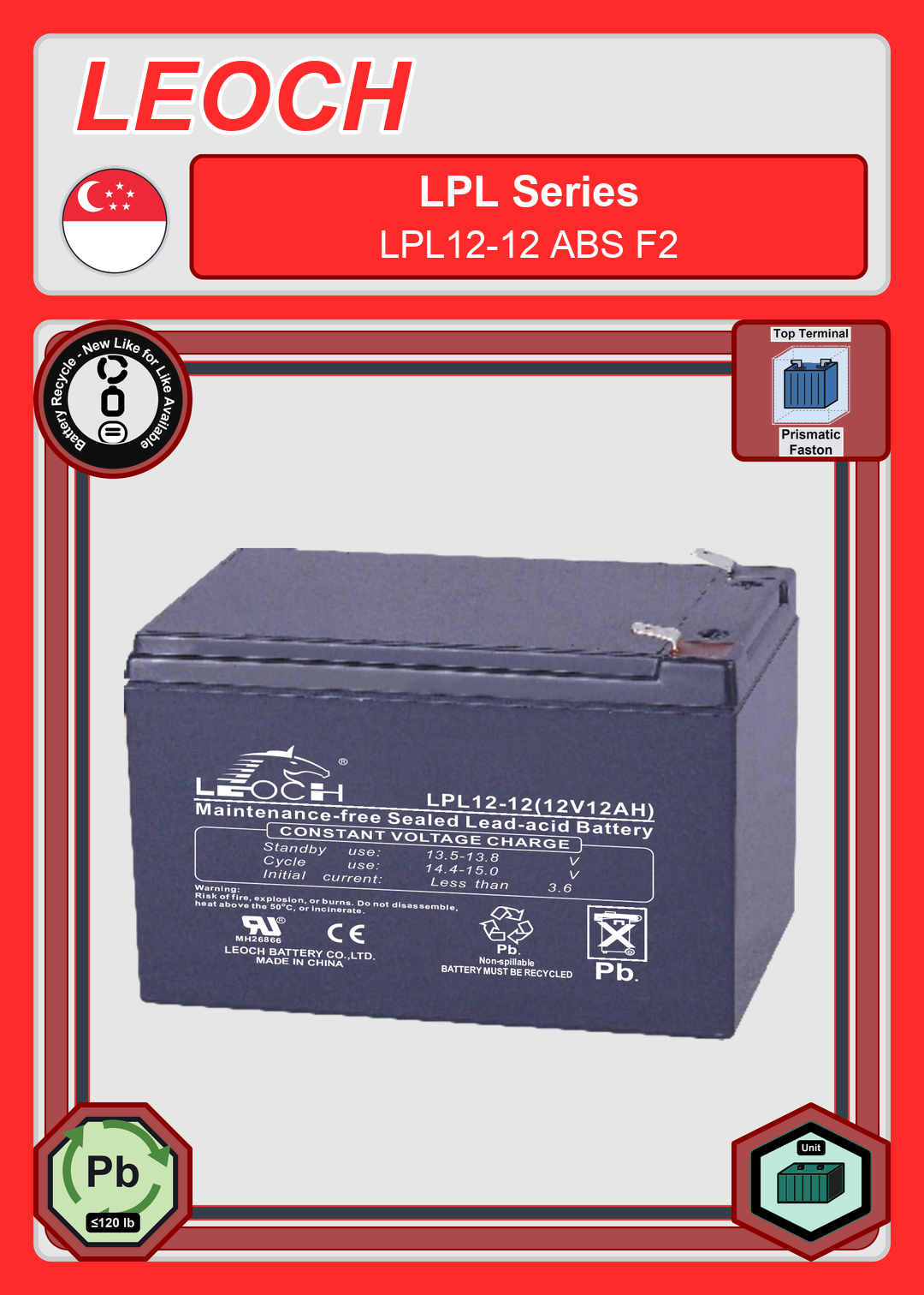 Battery Recycle Leoch Battery LPL Series LPL12 12 ABS F2