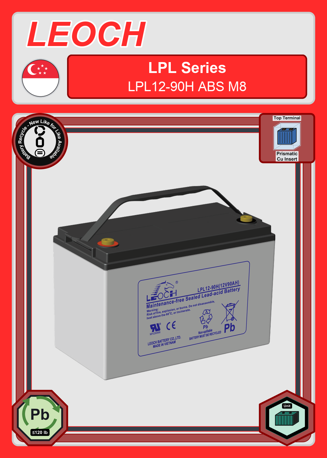 Battery Recycle Leoch Battery LPL Series LPL12 90H ABS M8