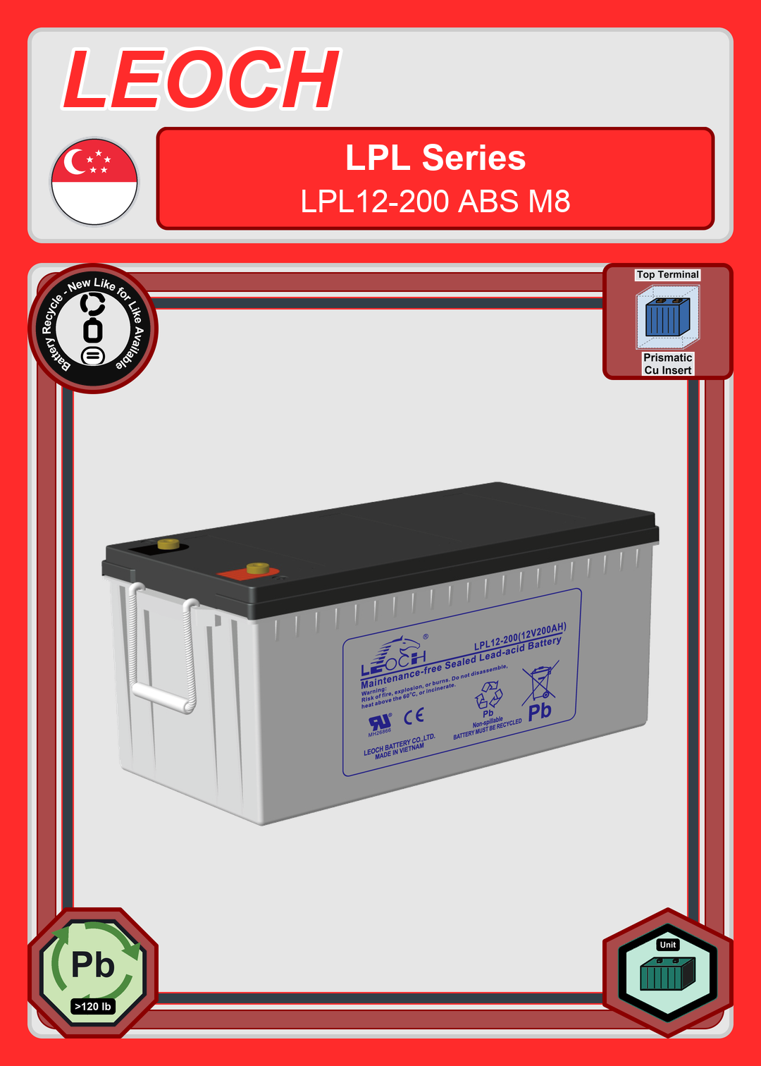 Battery Recycle Leoch Battery LPL Series LPL12 200 ABS M8
