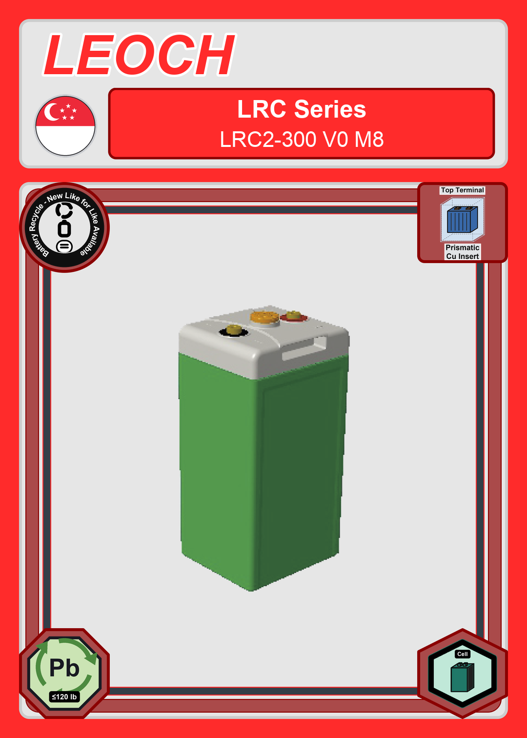 Battery Recycle Leoch Battery LRC Series LRC2 300 V0 M8