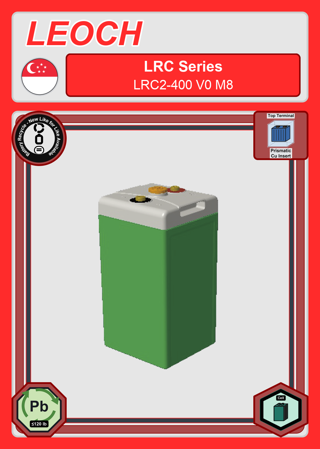 Battery Recycle Leoch Battery LRC Series LRC2 400 V0 M8