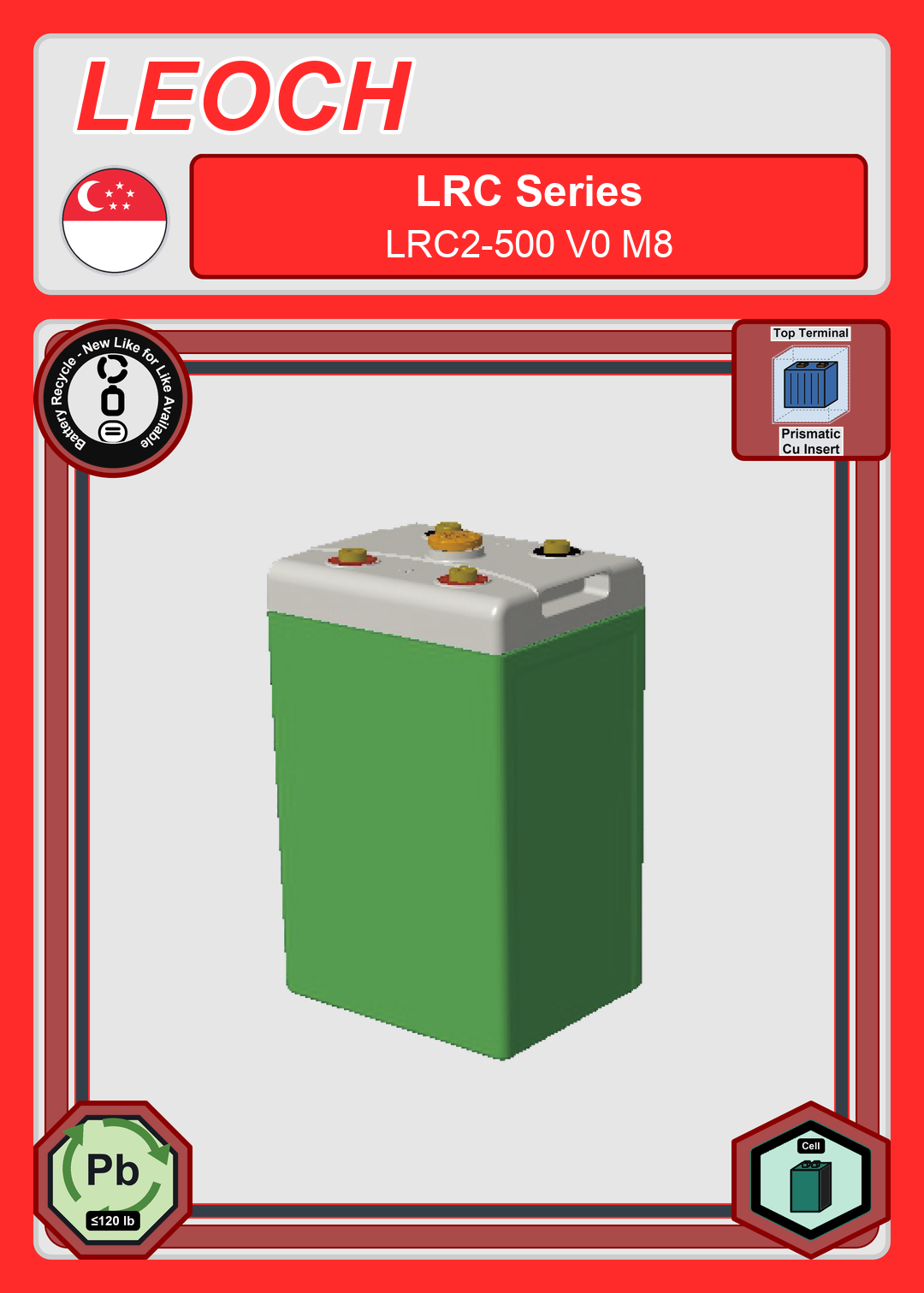 Battery Recycle Leoch Battery LRC Series LRC2 500 V0 M8