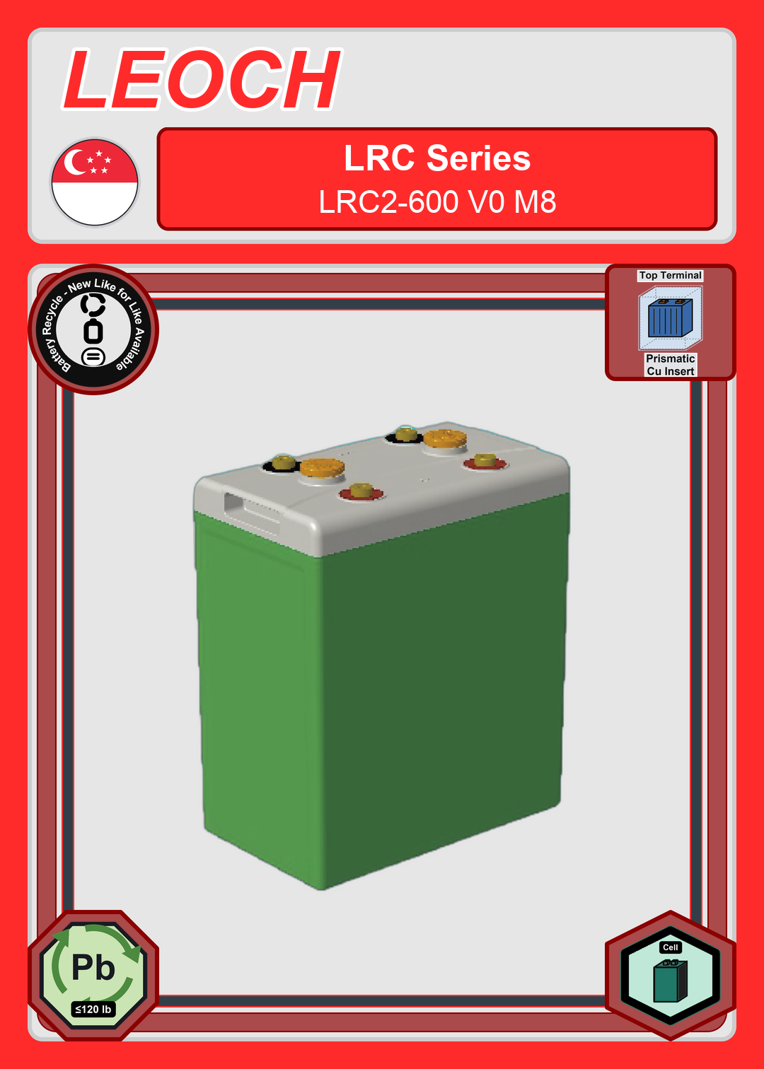 Battery Recycle Leoch Battery LRC Series LRC2 600 V0 M8