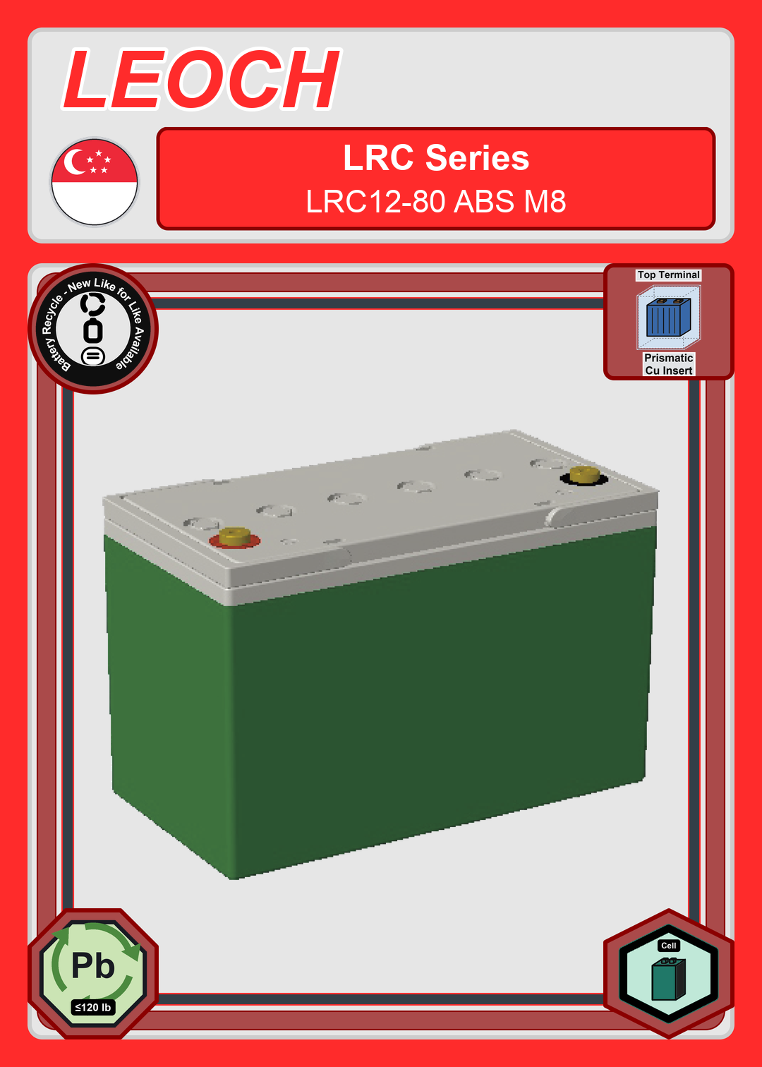 Battery Recycle Leoch Battery LRC Series LRC12 80 ABS M8