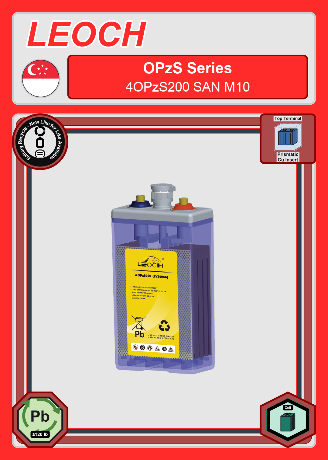Battery Recycle Leoch Battery OPzS Series 4OPzS200 SAN M10
