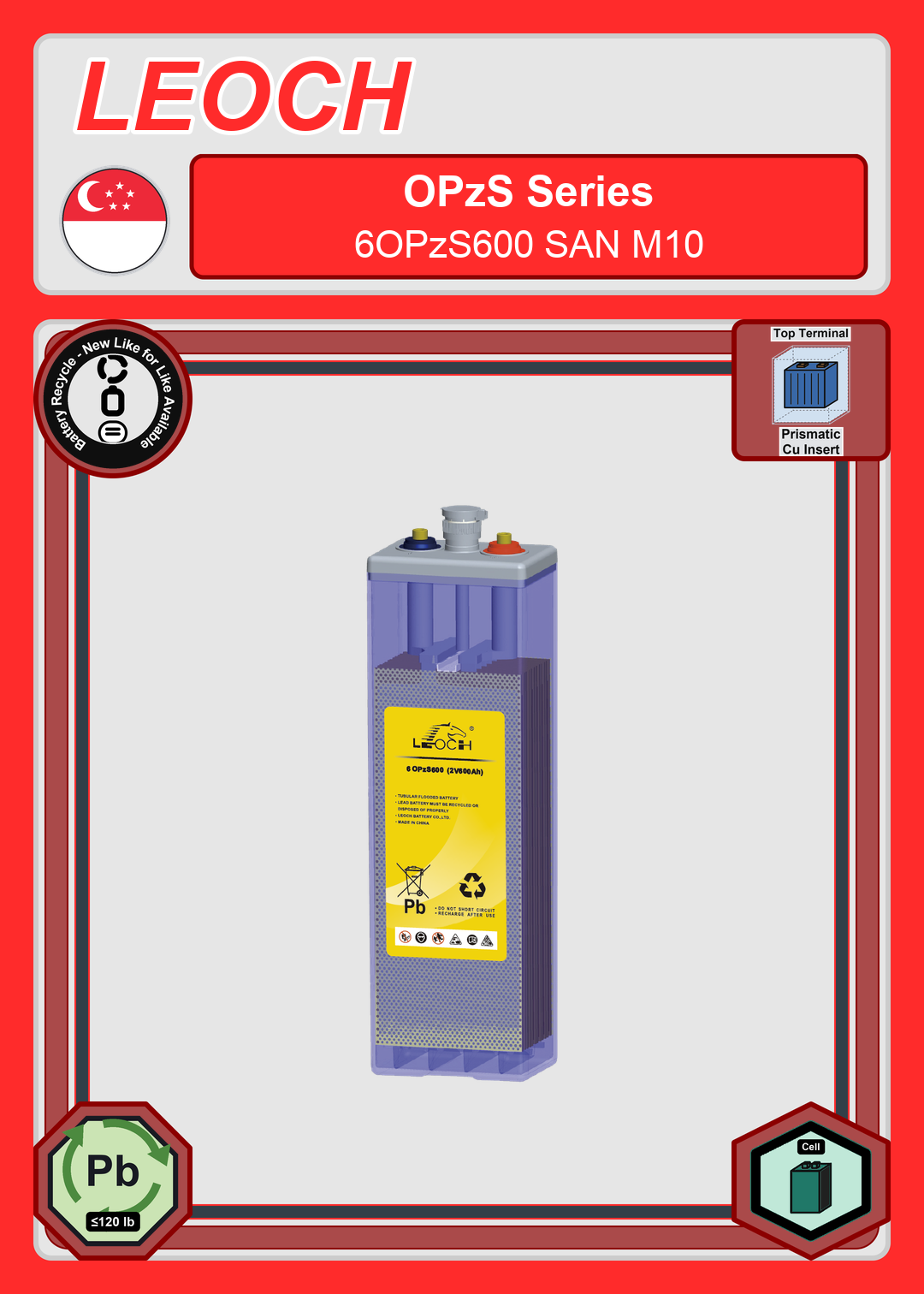 Battery Recycle Leoch Battery OPzS Series 6OPzS600 SAN M10