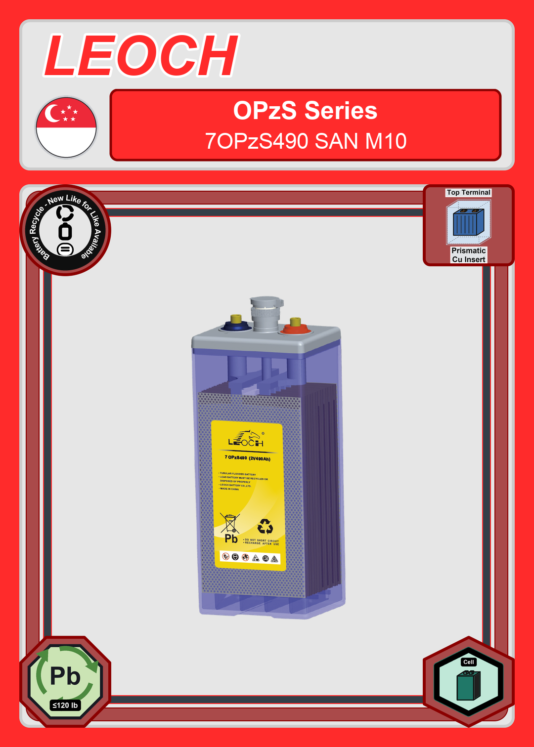 Battery Recycle Leoch Battery OPzS Series 7OPzS490 SAN M10