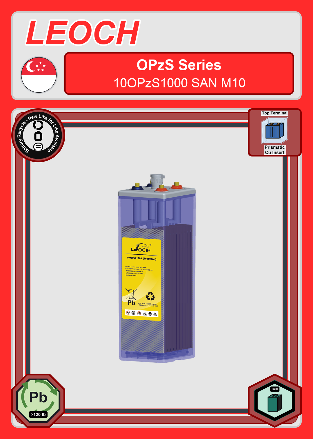 Battery Recycle Leoch Battery OPzS Series 10OPzS1000 SAN M10