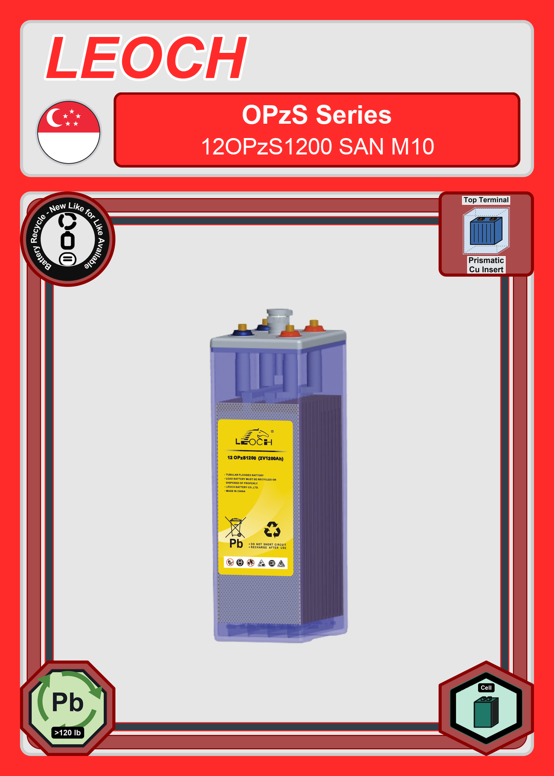 Battery Recycle Leoch Battery OPzS Series 12OPzS1200 SAN M10