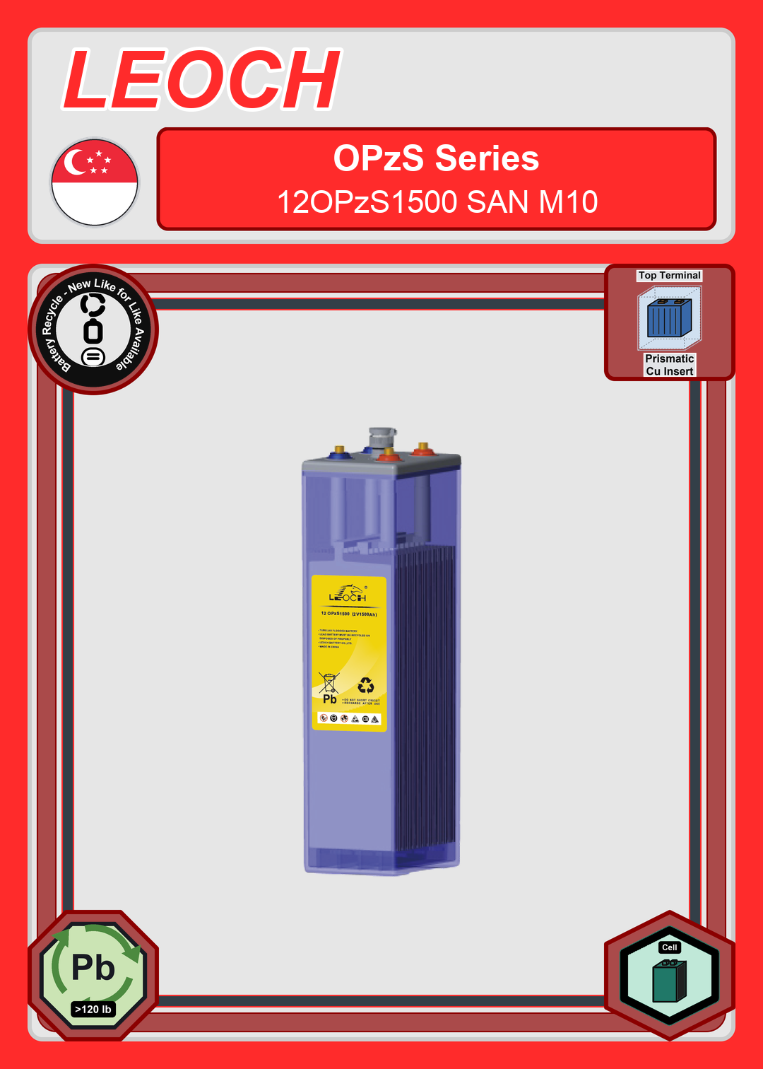 Battery Recycle Leoch Battery OPzS Series 12OPzS1500 SAN M10