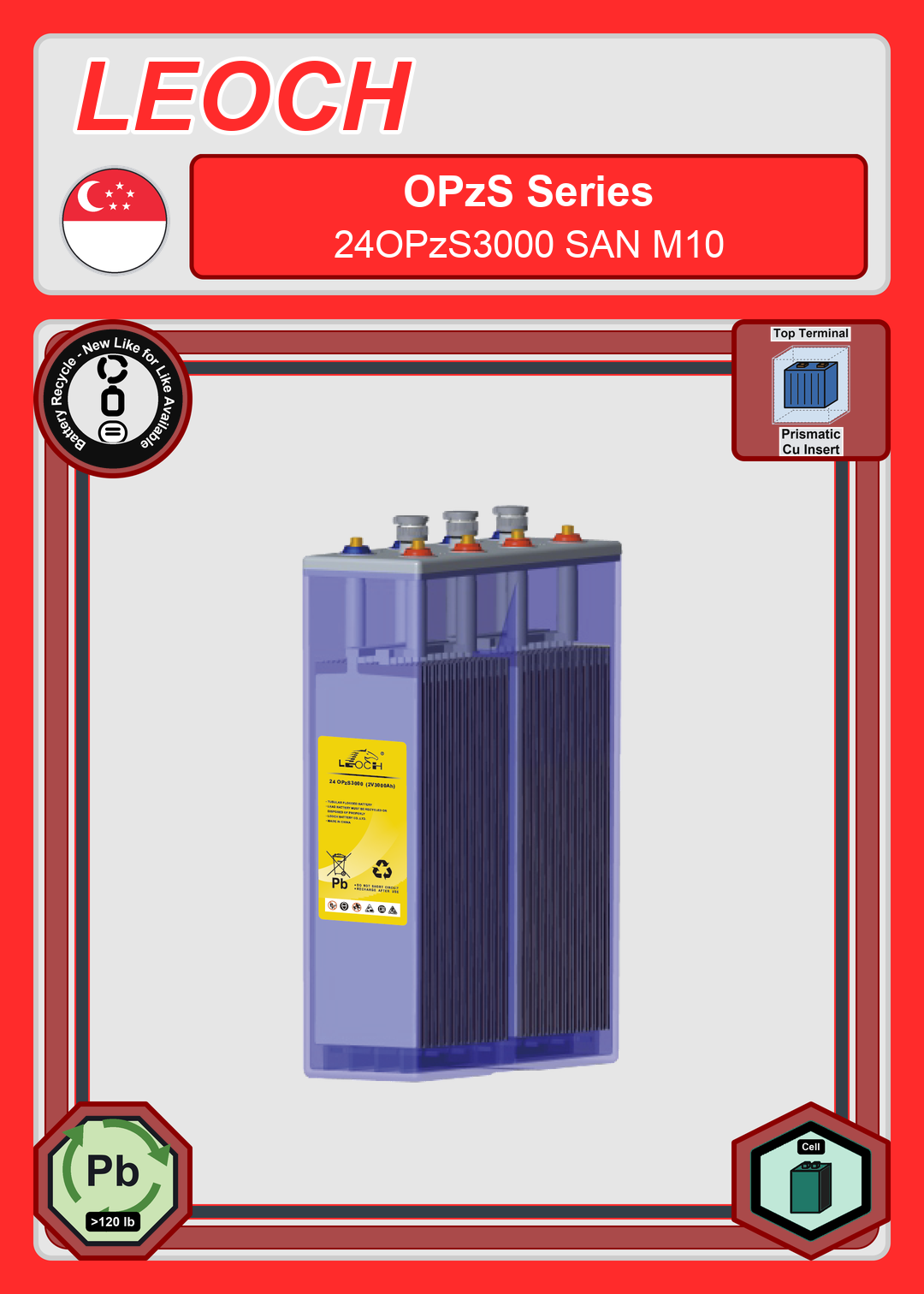 Battery Recycle Leoch Battery OPzS Series 24OPzS3000 SAN M10