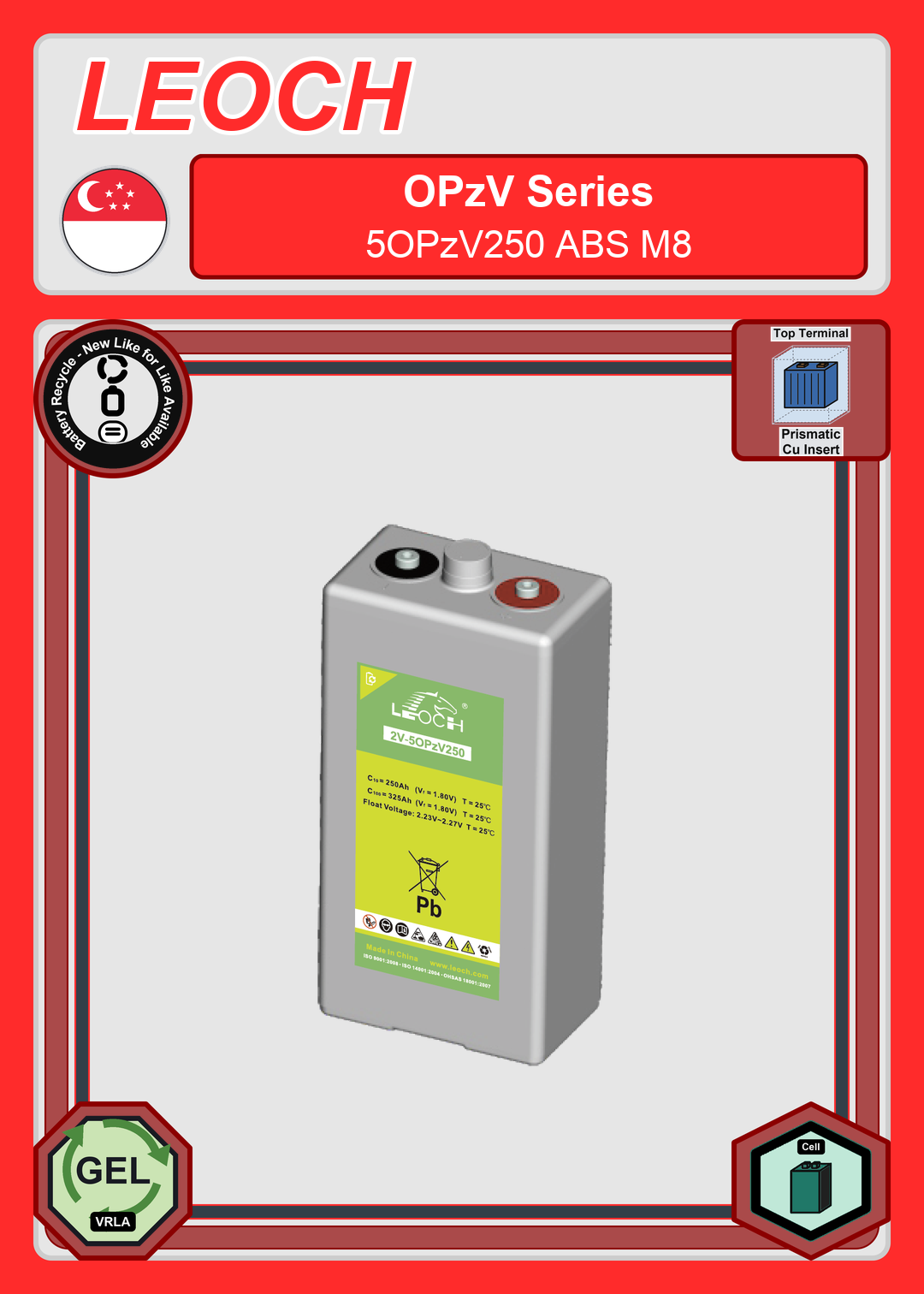 Battery Recycle Leoch Battery OPzV Series 5OPzV250 ABS M8