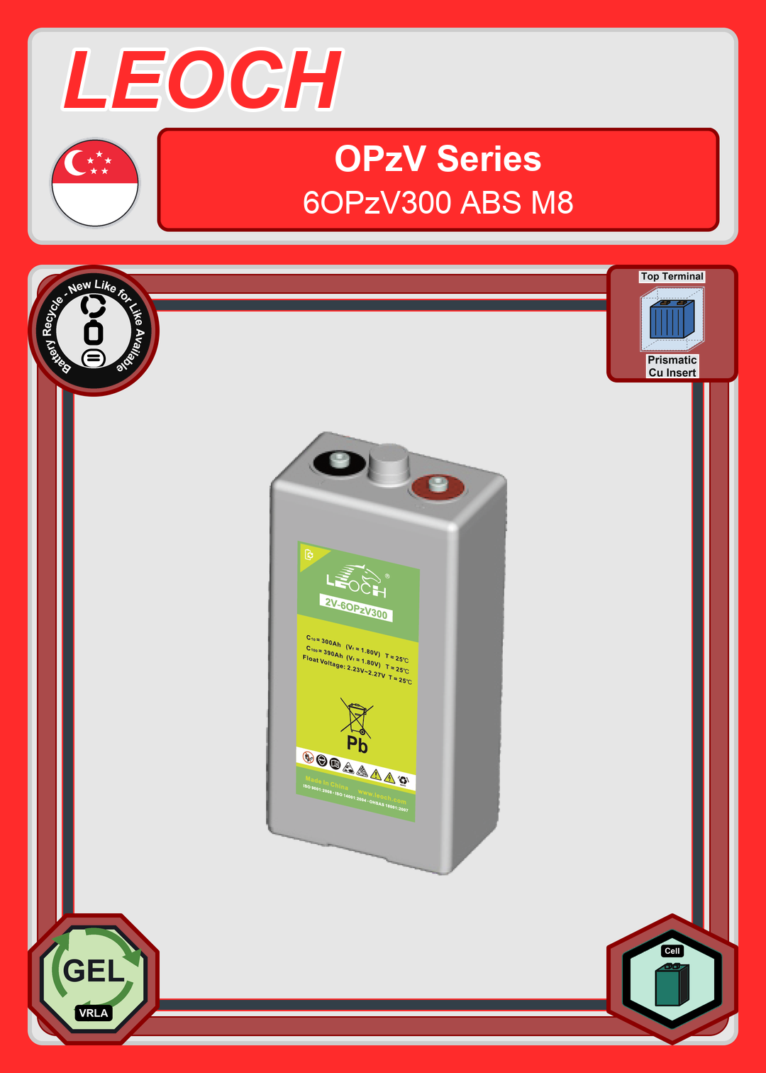 Battery Recycle Leoch Battery OPzV Series 6OPzV300 ABS M8