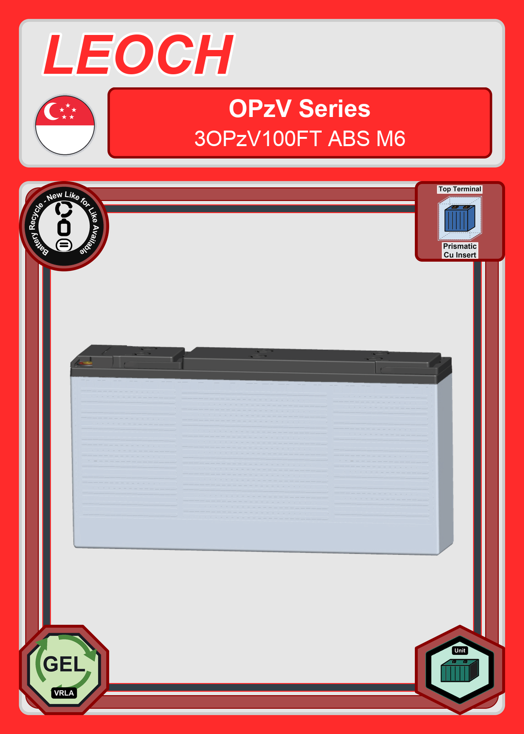 Battery Recycle Leoch Battery OPzV Series 3OPzV100FT ABS M6